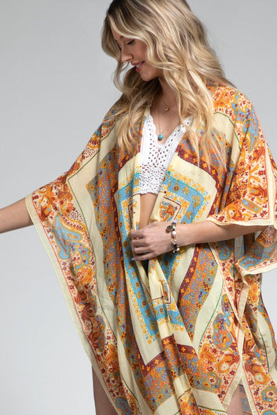 Old Delhi Mandala Flower Paisley Bohemian Floral Kimono Open Casual Wrap Coverup