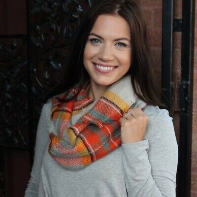 Autumn Vibes Plaid Fringe Knit Infinity Scarf