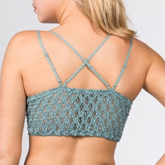 Harbor Gray Double Strap Scallop Crochet Lace Bralette Womens