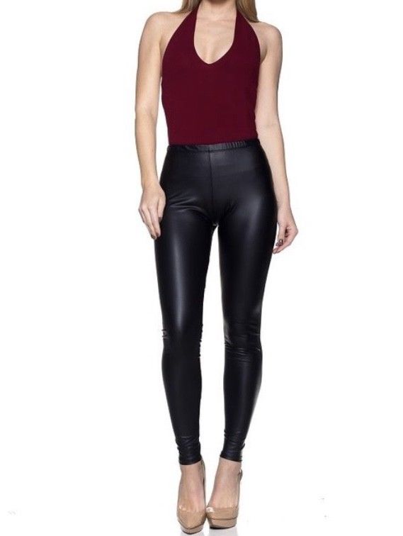 Black Matte Vegan Faux Leather Leggings Stretch Pants S M L