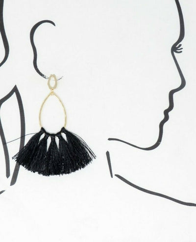 Pink Teardrop Hammered Gold Hoop Tassel Earrings