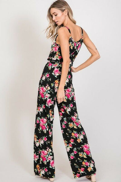 Soft Cami Style Bright Floral Jumpsuit Drawstring Pocket Womens Casual S M L