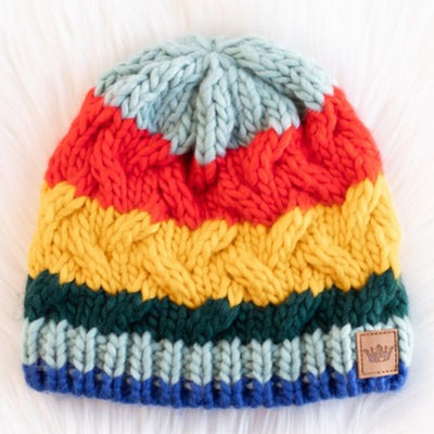 Rainbow Striped Colorful Cable Knit Fleece Lined Beanie Women's Winter Hat