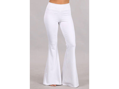 White Stretch Bell Flared Ponte Pull On Tummy Control Casual Boho Pants