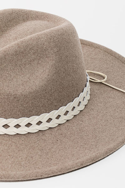 Gray Bohemian Braided Strap Flat Brim Fedora Hat