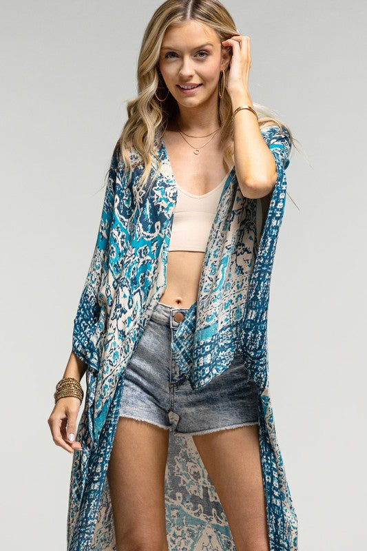 Teal Boho Mandala Kimono Wrap Womens One Size