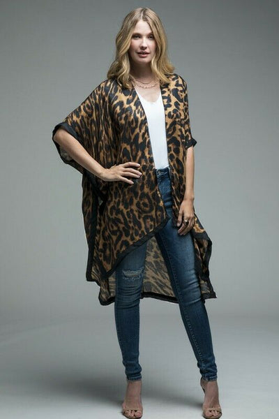 Leopard Animal Print Black Border Kimono Wrap Womens One Size