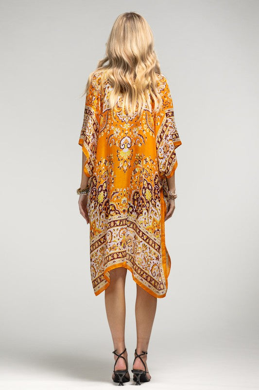 Clementine Bohemian Floral Motif Kimono Wrap Coverup Open Summer Casual Top