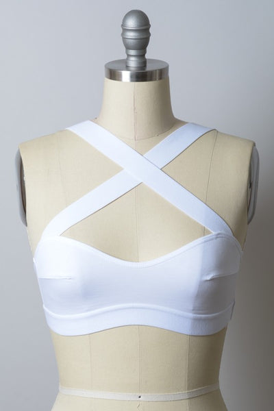 White Cross Strap Front Solid Multi Way Low Cut Bralette