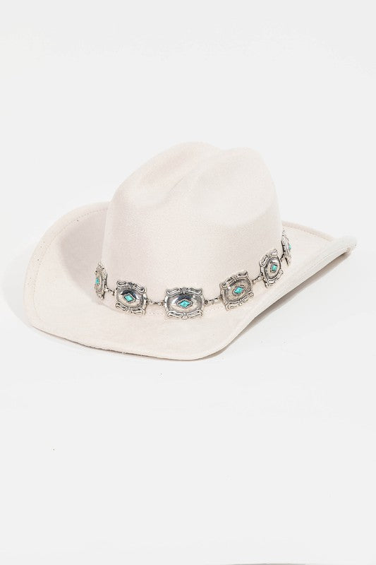 Ivory Western Concho Chain Disc Fedora Women's Hat