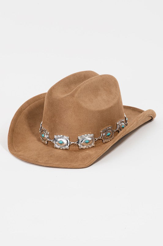 Brown Western Concho Chain Disc Fedora Women's Hat