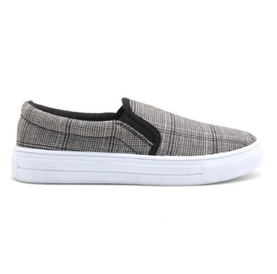 Black White Plaid Houndstooth Slip On Step In Womens Sneakers