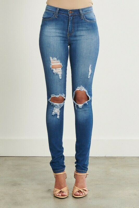 Distressed Destroyed Ripped Knee Stretch Skinny Womens Jeans