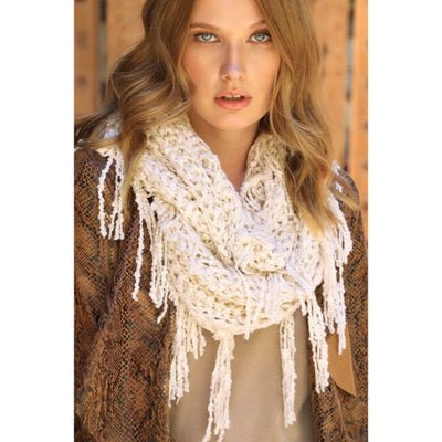 Ivory Net Boucle Yarn Fringe Infinity Winter Fall Casual Women's Scarf