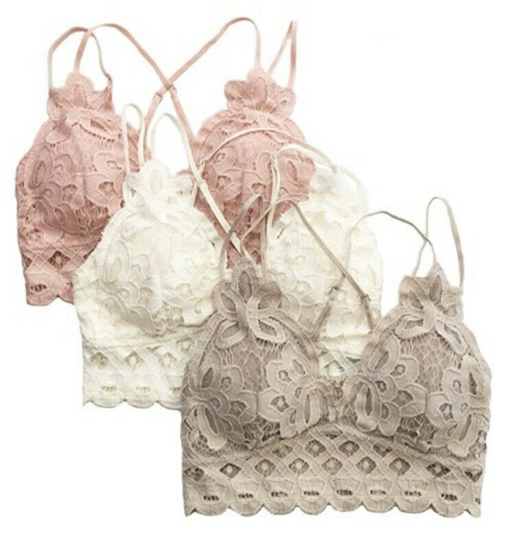 Sandstone Double Strap Scallop Crochet Lace Bralette Womens