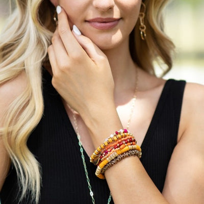 Mango Tango Boho Multi Stacked Mixed Bead Beaded Stretch Bracelet