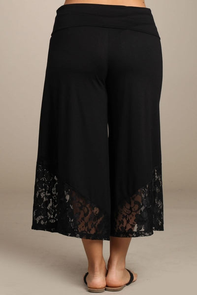 Pant Gaucho High Waist Lace Black Capri Wide Leg Bohemian Culottes