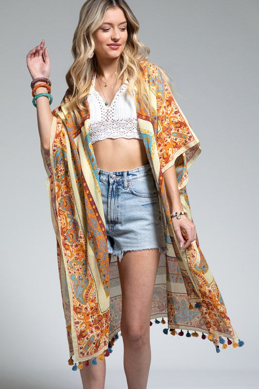 Old Delhi Mandala Flower Paisley Bohemian Floral Kimono Open Casual Wrap Coverup