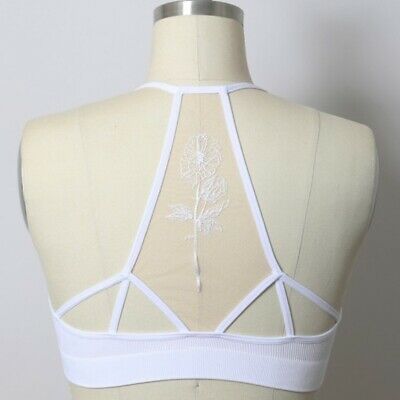 White Flower Bloom Mesh Tattoo Sheer Bralette Casual Womens