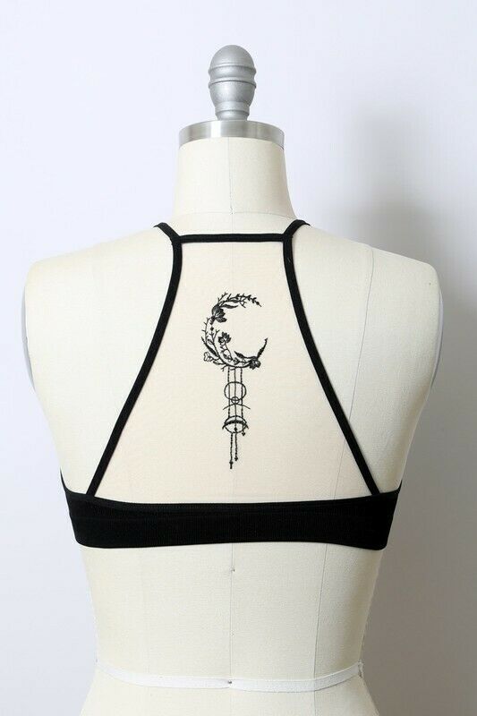 Black Boho Crescent Moon Dream Catcher Tattoo Mesh Bralette Womens