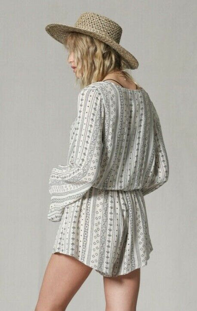 Cross Wrap Front V Neck Long Sleeve Boho Romper Womens Casual S M L