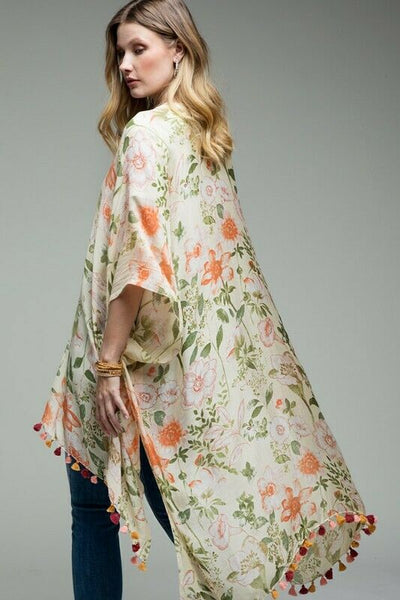 Poets Garden Floral Tassel Boho Kimono Wrap Womens One Size