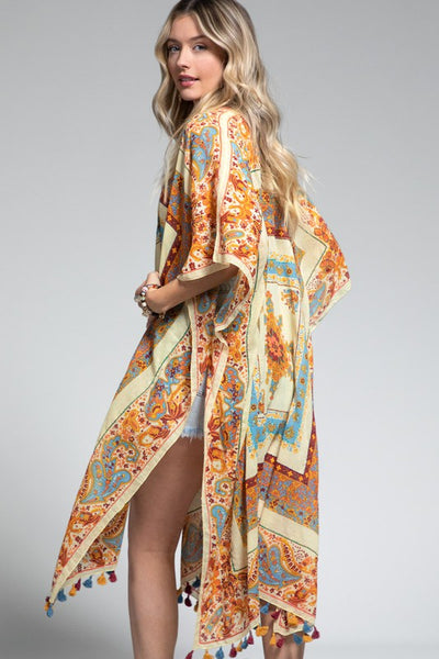 Old Delhi Mandala Flower Paisley Bohemian Floral Kimono Open Casual Wrap Coverup