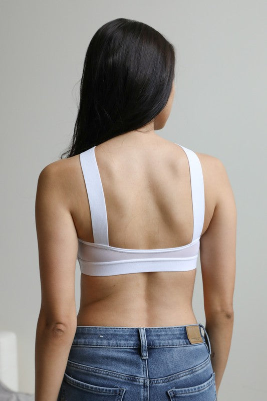 White Cross Strap Front Solid Multi Way Low Cut Bralette