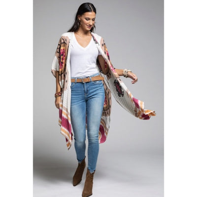 Bohemian Mandala Inspired Stripes Side Slit Kimono Coverup Wrap Casual Women's