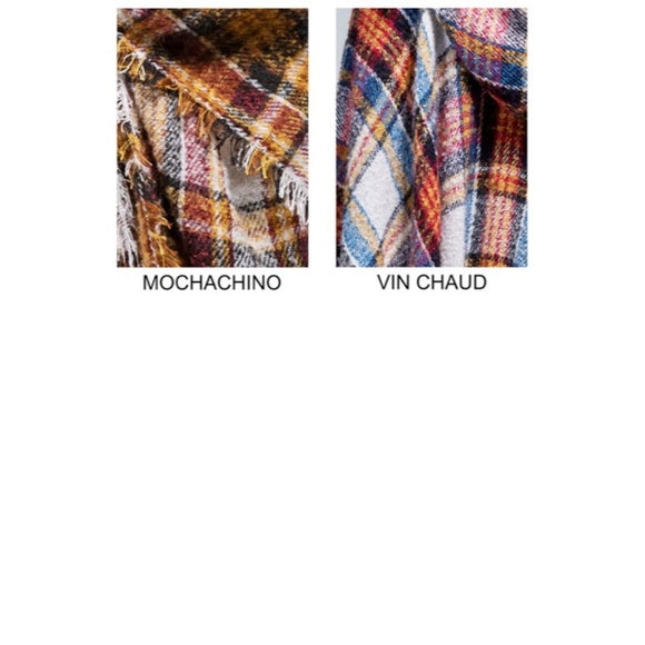 Vin Chaud Knit Plaid Hooded Hoodie Open Fringe Ruana Wrap Fall Winter Casual