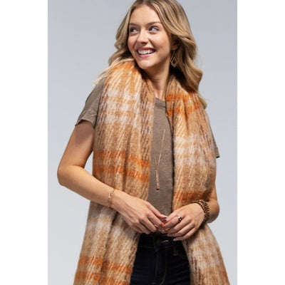 Toffee Plaid Soft Plush Oblong Scarf w/ Tassel Fringe Women's Casual Winter