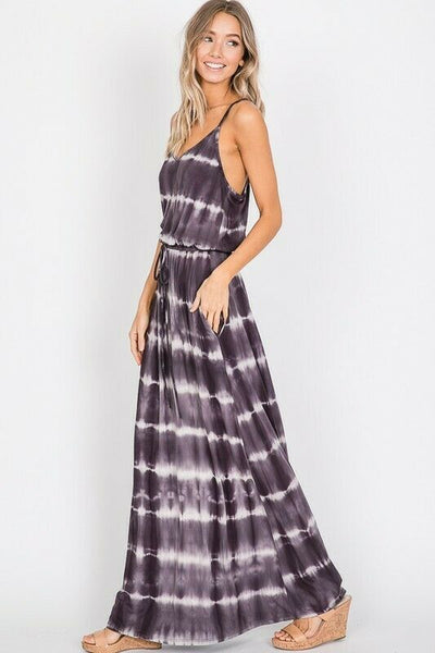 Charcoal Tie Dye Cami Casual Maxi Dress Full Length Long Womens