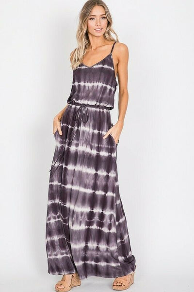 Charcoal Tie Dye Cami Casual Maxi Dress Full Length Long Womens