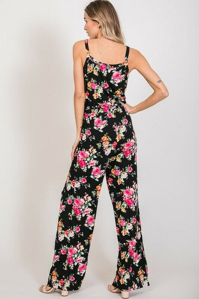 Soft Cami Style Bright Floral Jumpsuit Drawstring Pocket Womens Casual S M L