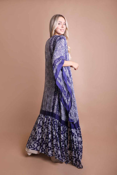 Purple Paisley Tapestry Free Flow Kimono Open Duster Coverup Wrap Top